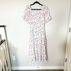 Ivy City Co. Bethany Linen Blend floral abstract midi dress 1X